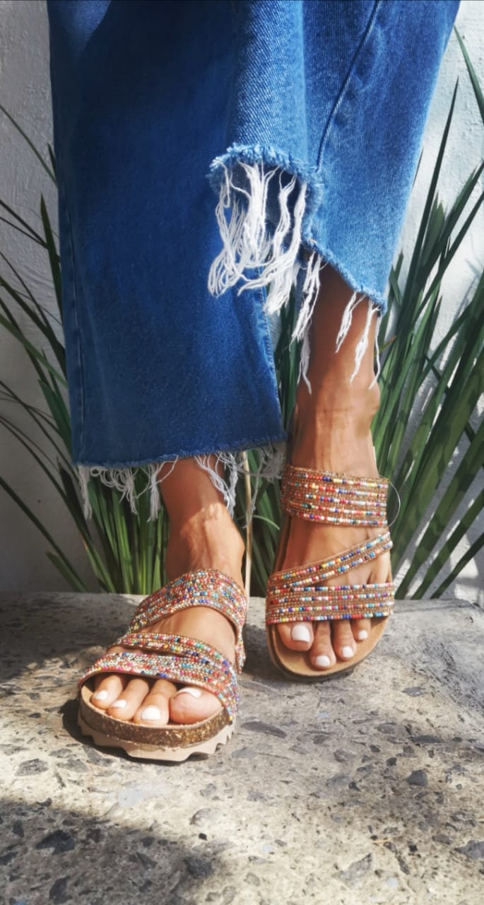 Colorful glitter sandal~Vintage Hippie~Mexican Style~~Mexican Huaraches