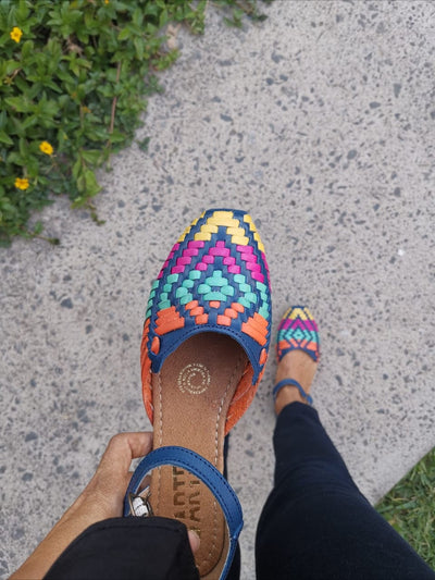 Blue Colors Huarache Sandal Hippie Vintage Mexican Style Colorful Mexican Leather Huaraches