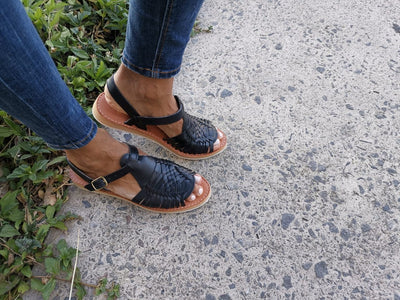 Huarache Hippie Sandal Color Black Vintage Mexican Style Colorful Leather Mexican Huaraches