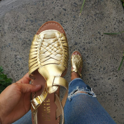 Vintage Hippie Golden Sandal Mexican Style Mexican Huaraches