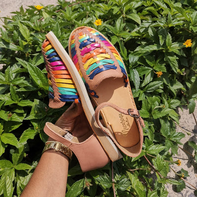 Tan Color Huarache Sandal Hippie Vintage Mexican Style Colorful Mexican Leather Huaraches