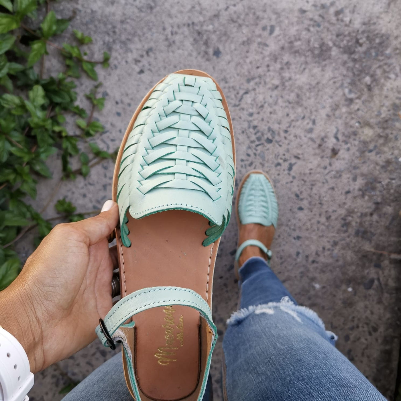 Mint Huarache Sandal ~ Hippie Vintage ~ Mexican Style ~ Colorful Leather ~ Mexican Huaraches
