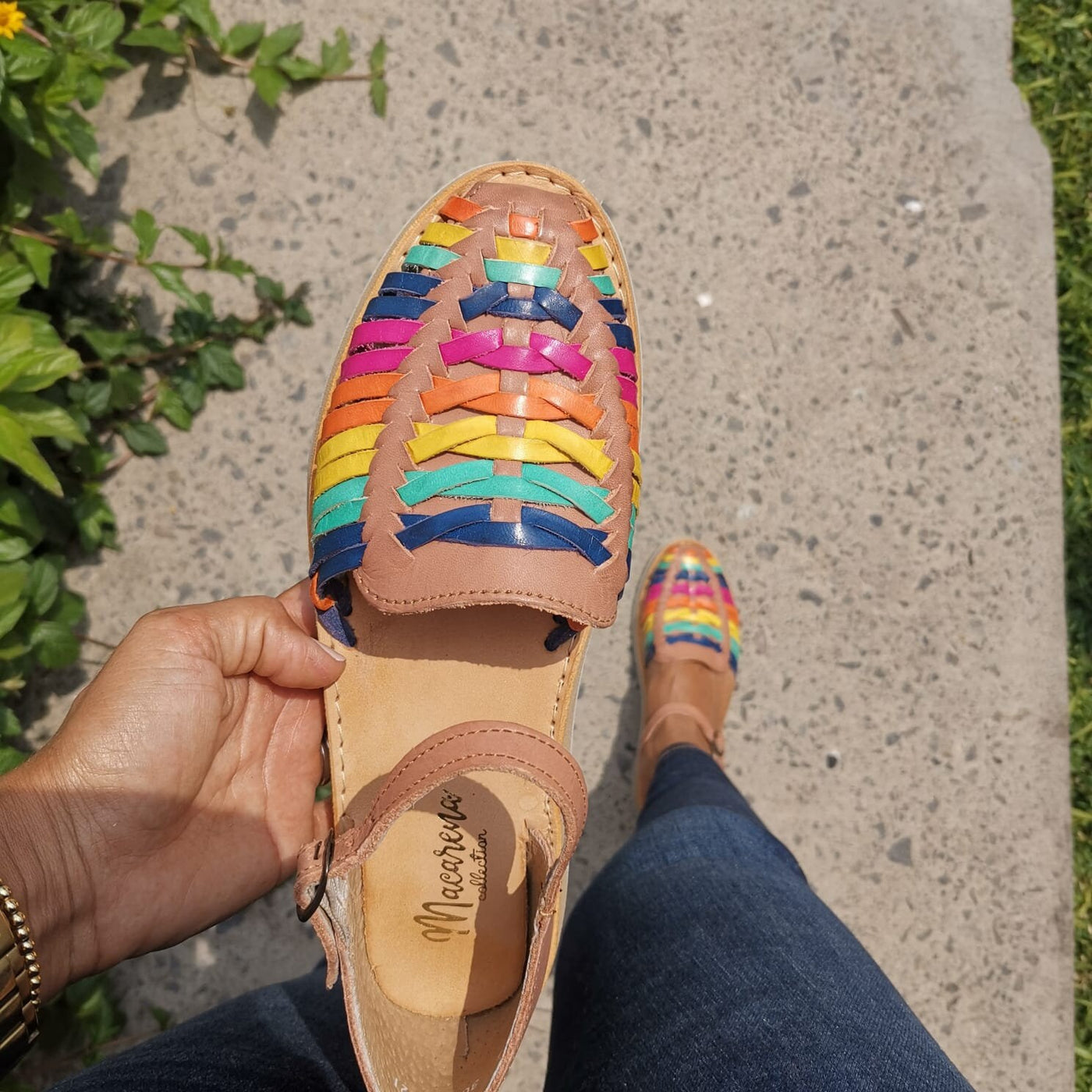 Tan Color Huarache Sandal Hippie Vintage Mexican Style Colorful Mexican Leather Huaraches