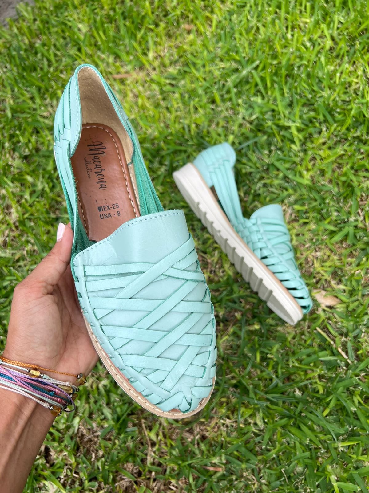 Mint Huarache Sandal Hippie Vintage Mexican Style Colorful Leather Mex –  Macarena Collection