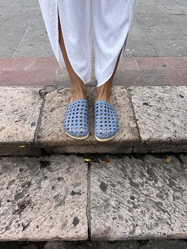Macarena Collection Sandals women Huarache Sandal Colorful Leather Mexican Handcrafted Leather Woven Slides - Mexican Artisan Slip-On Shoes Style 004