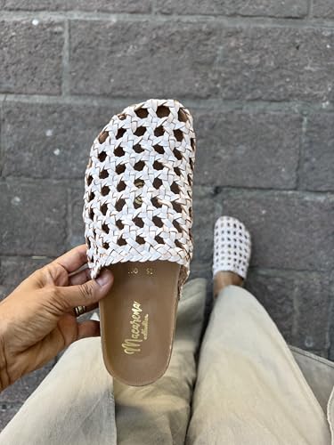 Macarena Collection Sandals women Huarache Sandal Colorful Leather Mexican Handcrafted Leather Woven Slides - Mexican Artisan Slip-On Shoes Style 004