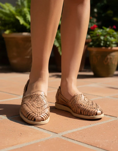 Macarena Collection Sandals women Huarache Sandal Colorful Leather Mexican Style Color Tan 4171