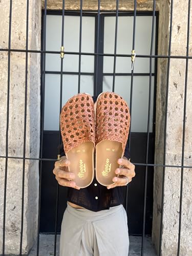 Macarena Collection Sandals women Huarache Sandal Colorful Leather Mexican Handcrafted Leather Woven Slides - Mexican Artisan Slip-On Shoes Style 004