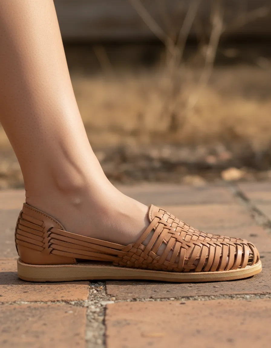 Macarena Collection Sandals women Huarache Sandal Colorful Leather Mexican Style Color Tan 4171