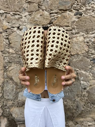 Macarena Collection Sandals women Huarache Sandal Colorful Leather Mexican Handcrafted Leather Woven Slides - Mexican Artisan Slip-On Shoes Style 004
